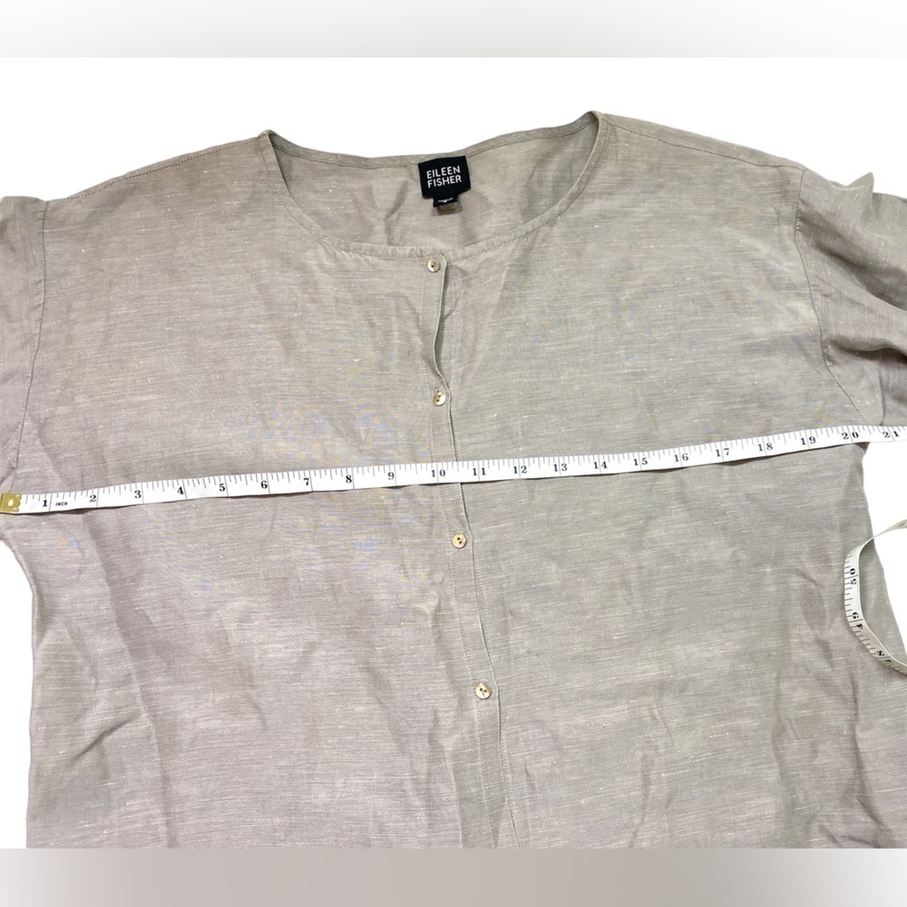 Eileen Fisher - Mandarin collar button down silk linen blouse - Picture 8 of 9